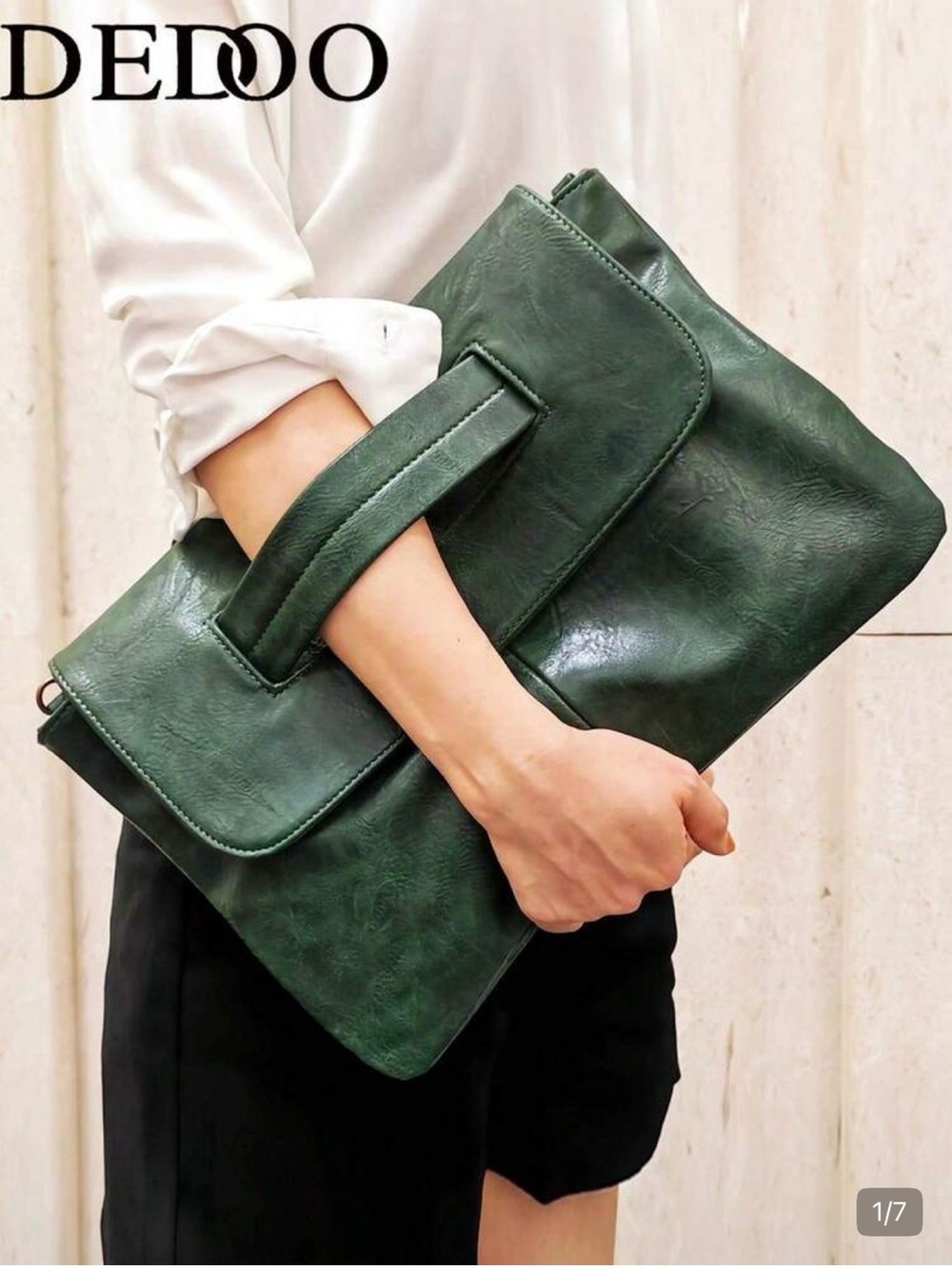 Green Leather Envelope Clutch Bag